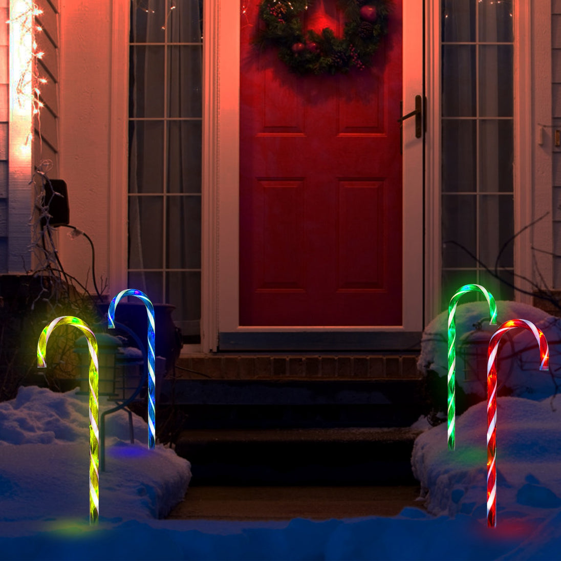 Solar Christmas Candy Cane Pathway Lights, Set of 4 Stake Lights with 8 Modes
