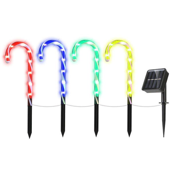 Solar Christmas Candy Cane Pathway Lights, Set of 4 Multicolor Stake Lights with 8 Modes, Ships from USA