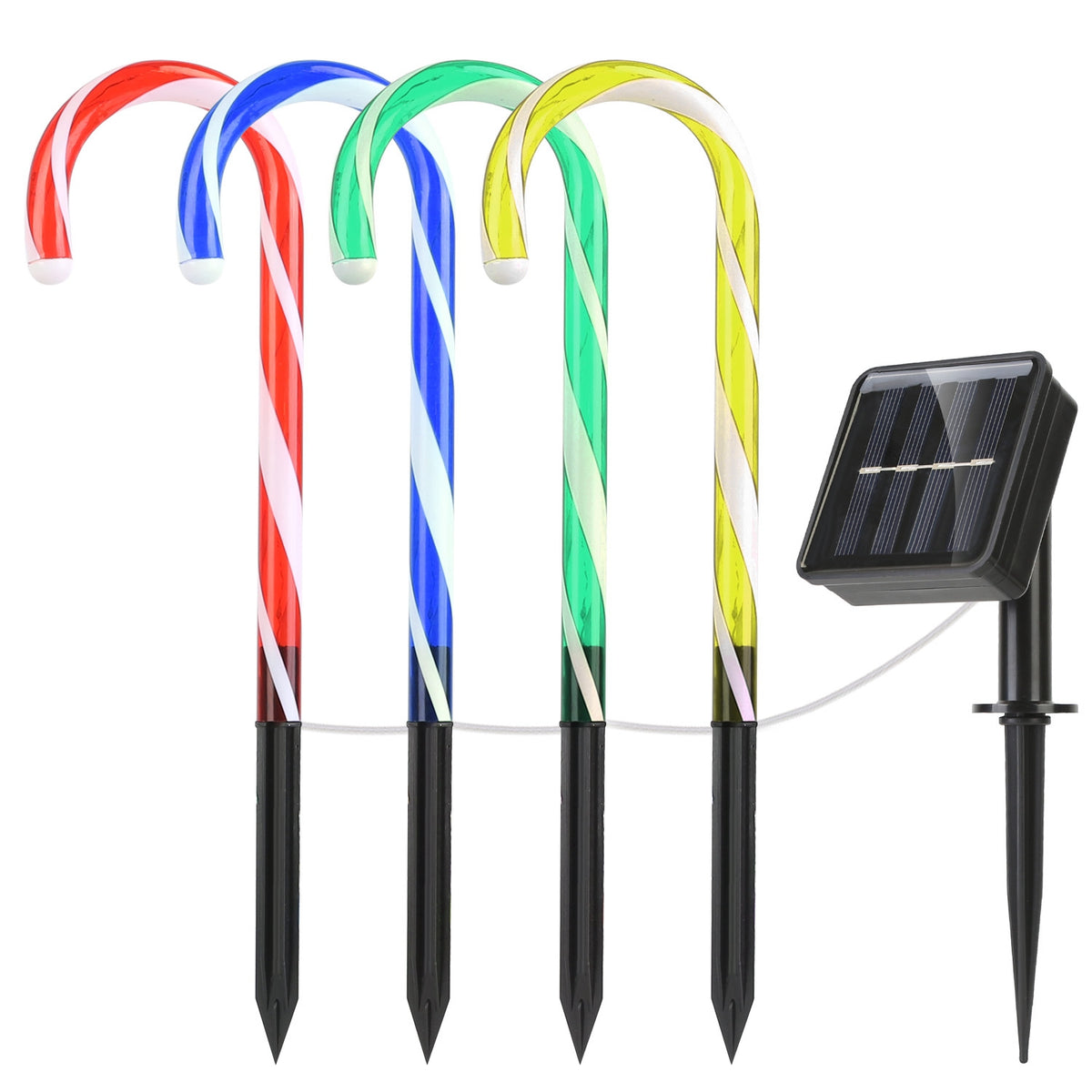 Solar Christmas Candy Cane Pathway Lights, Set of 4 Stake Lights with 8 Modes