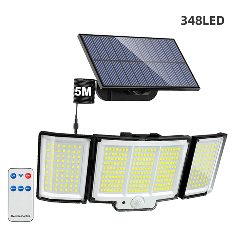Solar Motion Sensor Flood Light for Garden and Yard, 348 LED 3-Head with Remote