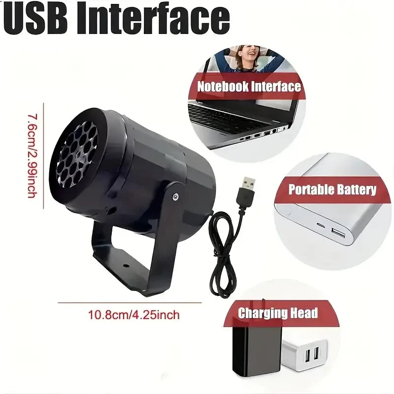 Christmas Snowflake Projector Light, Rotating Indoor Snowfall Effect, USB Powered