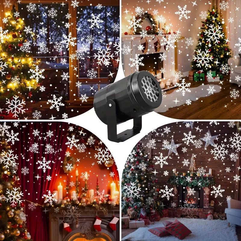 Christmas Snowflake Projector Light, Rotating Indoor Snowfall Effect, USB Powered