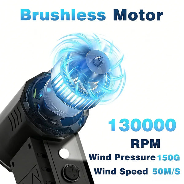 Cordless Turbo Jet Blower with LED Light and Battery Display, 130,000 RPM