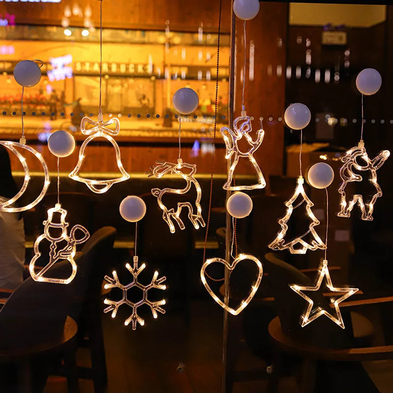 LED Snowflake Window Hanging Light, Warm White Battery Operated Christmas Decoration with Suction Cup
