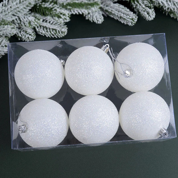 6-Piece Glitter White Christmas Ball Ornaments, 6 cm (2.36 in)