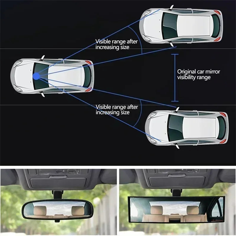 Clip-On Panoramic Car Rearview Mirror, Wide-Angle Interior Mirror, 11 in