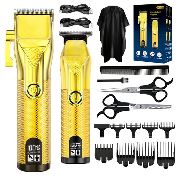 Cordless Hair Clipper and T-Blade Trimmer Set with 8 Guide Combs, USB-C Rechargeable