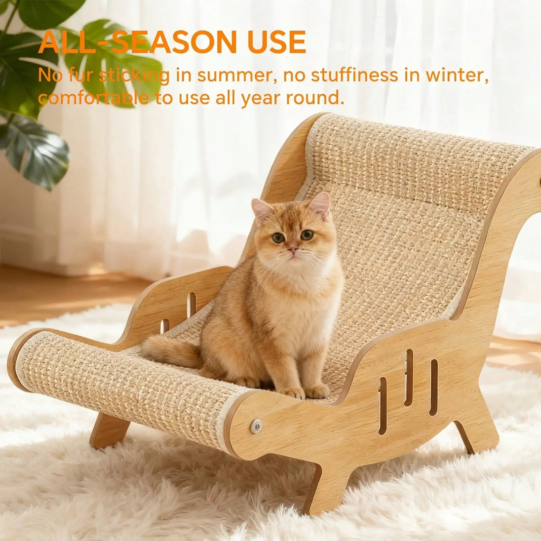 Cat Lounge Chair with Sisal Scratching Surface and Wooden Frame