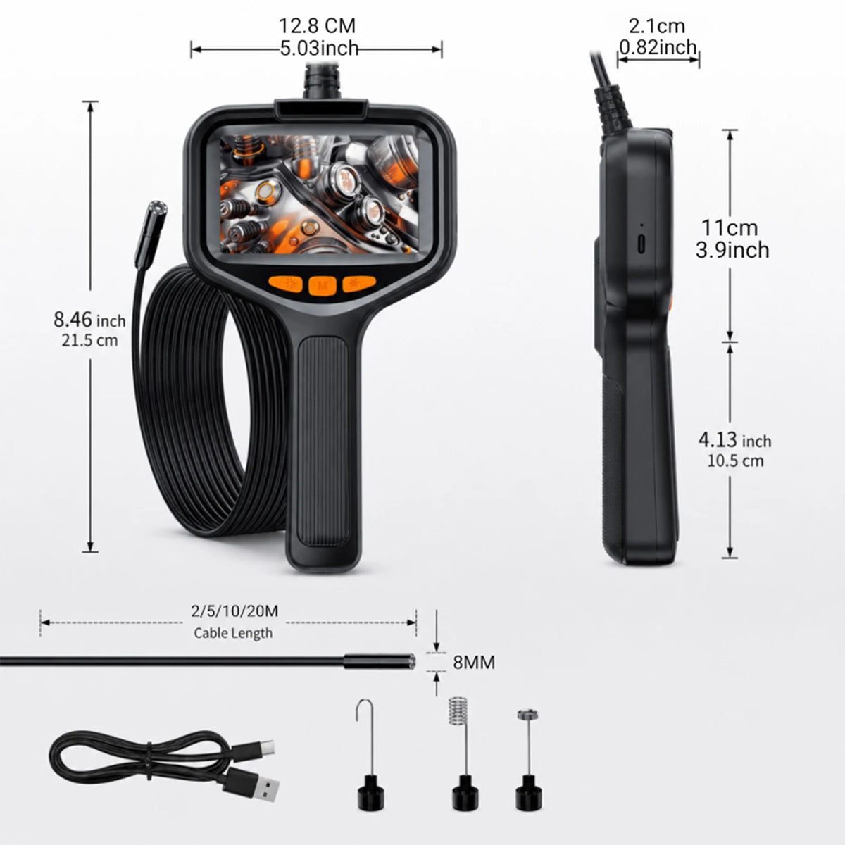 Handheld Endoscope Camera for Pipe and Drain Inspection, 4.3 in Screen, 16 ft Cable