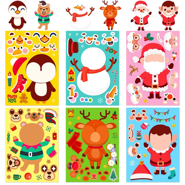 Christmas Make-a-Face Puzzle Stickers, Santa, Snowman & Reindeer