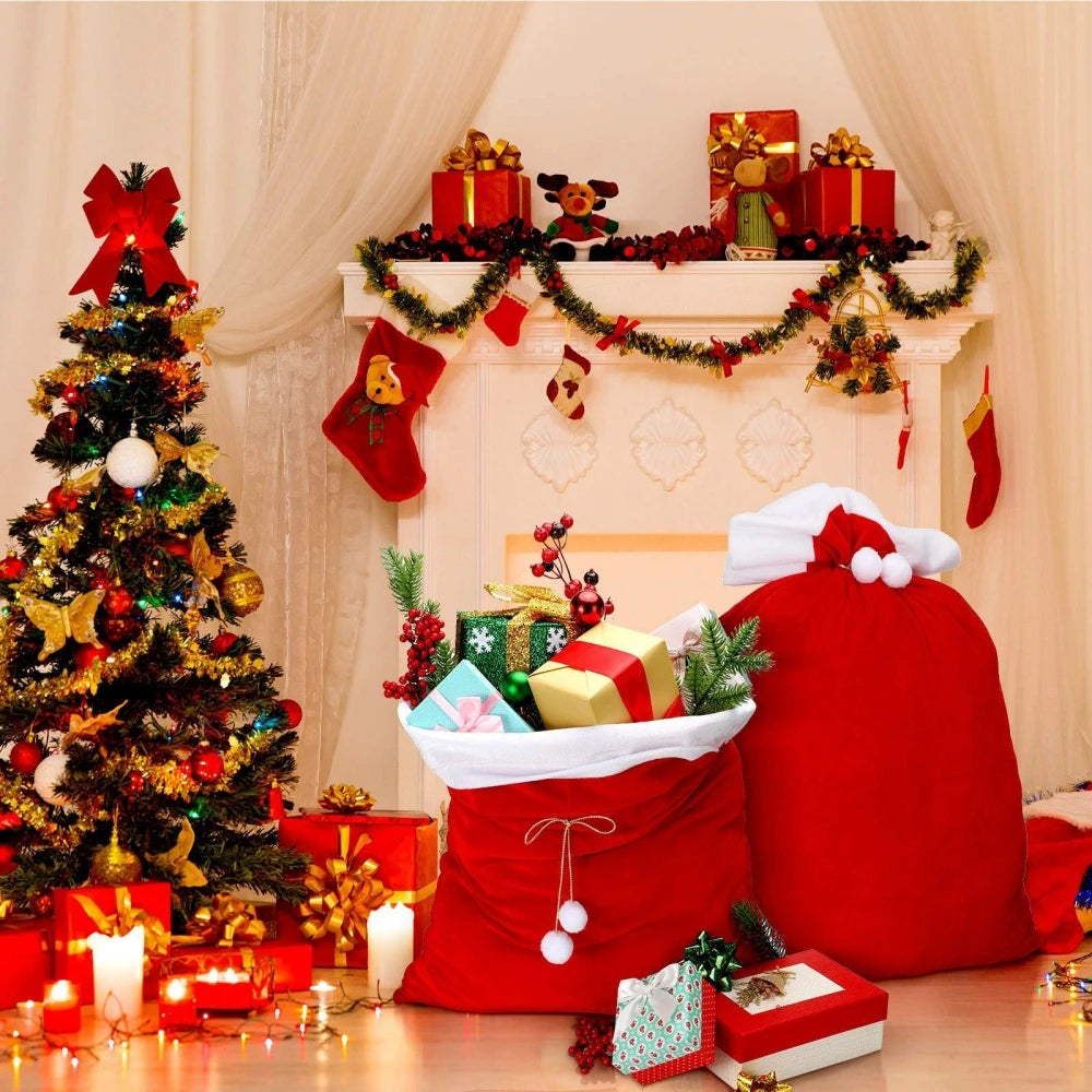 Extra Large Santa Sack for Christmas Presents, 39 x 27.5 in Red Velvet Gift Bag with Drawstring