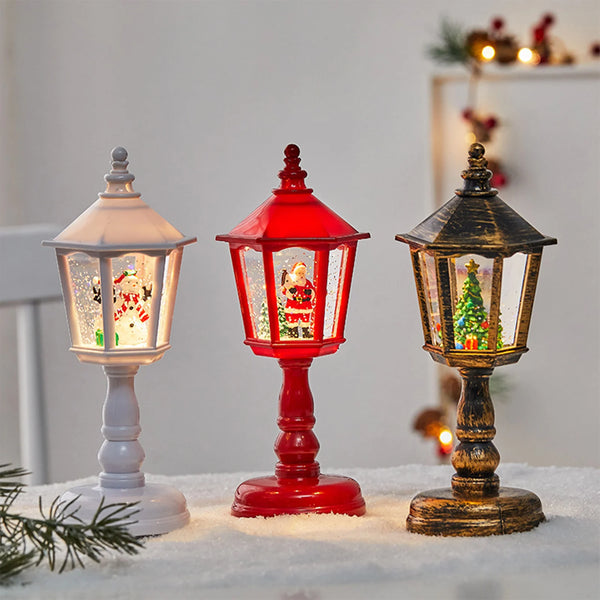 Lighted Musical Snow Globe Lantern, LED Light-Up Holiday Lamp with Swirling Snow, 8in Tabletop Decor