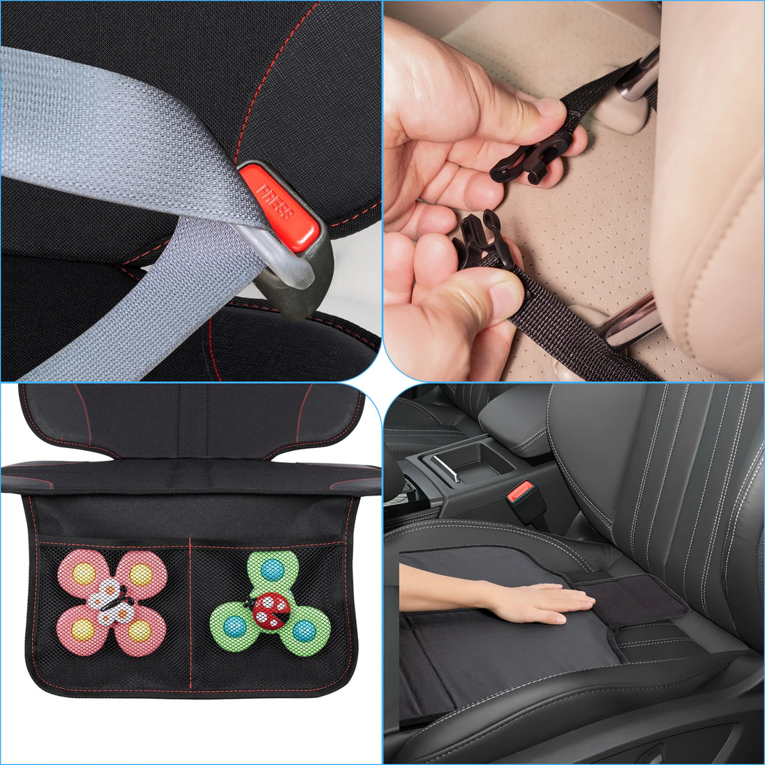 Waterproof Car Seat Protector Mat with Non-Slip Backing and Storage Pockets
