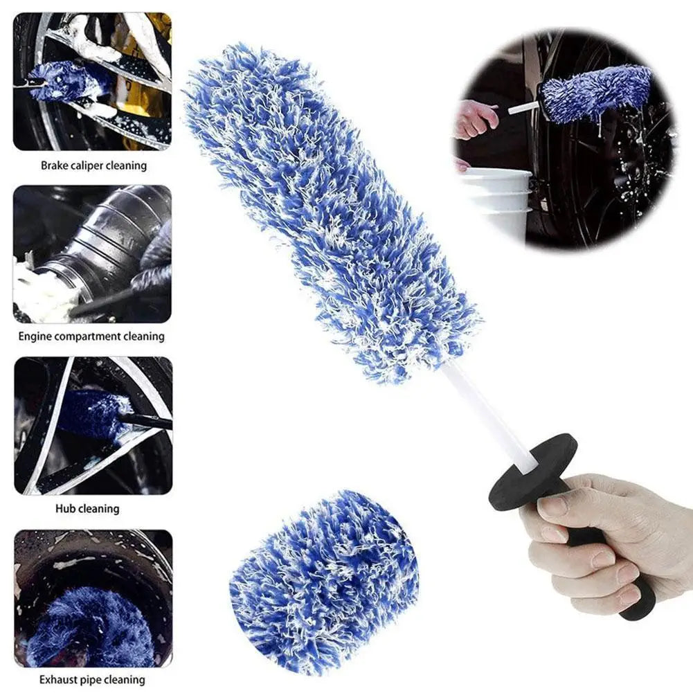 Long Microfiber Car Wheel Brush for Deep Rims, 17 in with Handle Guard