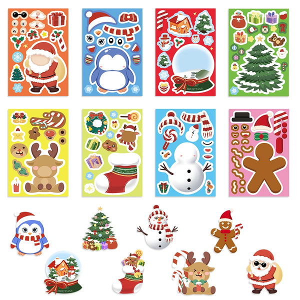 Christmas Make-a-Face Puzzle Stickers for Kids, 16-Sheet Set