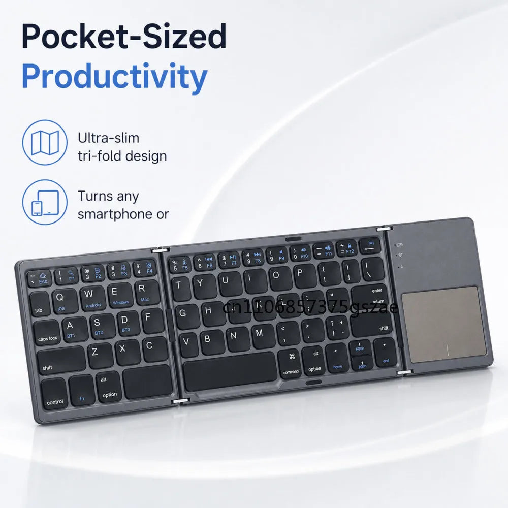 Tri-Fold Bluetooth Keyboard with Built-In Touchpad, Rechargeable