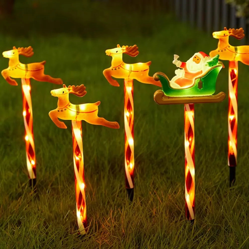 Solar Santa Sleigh and Reindeer Stake Lights, 5-Piece Christmas Pathway Light Set for Yard and Walkway