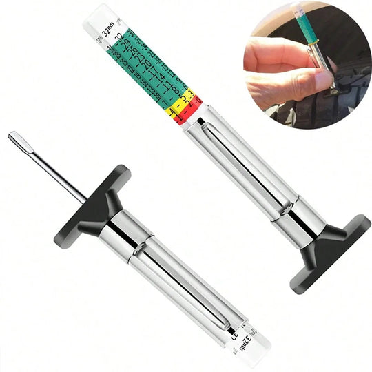 Car Tire Tread Depth Checker with Color-Coded Scale and Pocket Clip