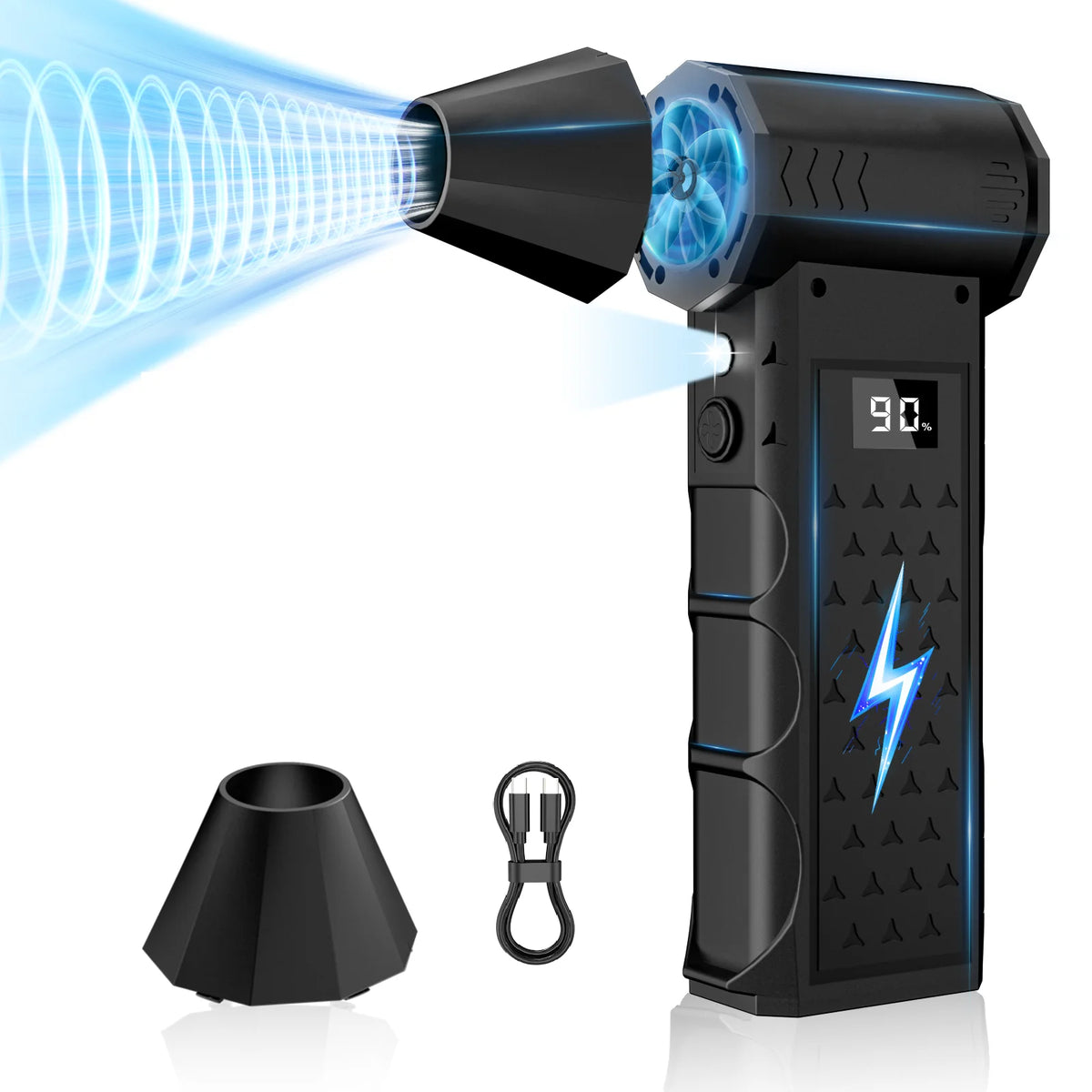 Cordless Turbo Jet Blower with LED Light and Battery Display, 130,000 RPM