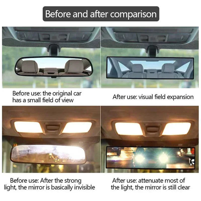 Clip-On Panoramic Car Rearview Mirror, Wide-Angle Interior Mirror, 11 in