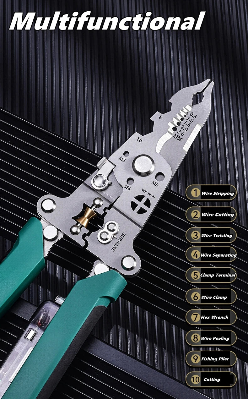 Multifunction Wire Stripper Pliers with Built-In Voltage Tester