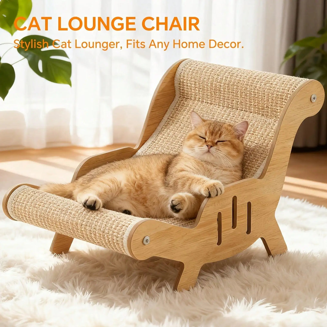 Cat Lounge Chair with Sisal Scratching Surface and Wooden Frame