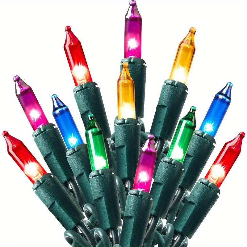 100-Count Multicolor Mini Christmas String Lights, 21.4 ft Green Wire, Plug-In