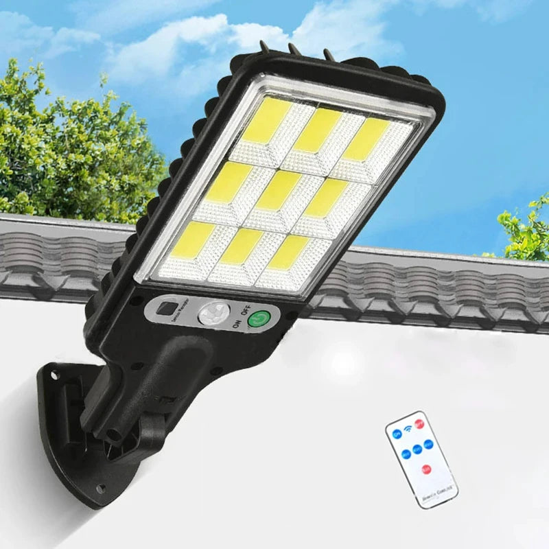 Solar Motion Sensor Wall Light with Remote, 108 COB LEDs, 3 Modes
