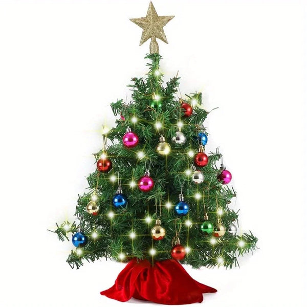24-Inch Prelit Tabletop Christmas Tree, Warm White LED Lights with Ornaments and Star Topper