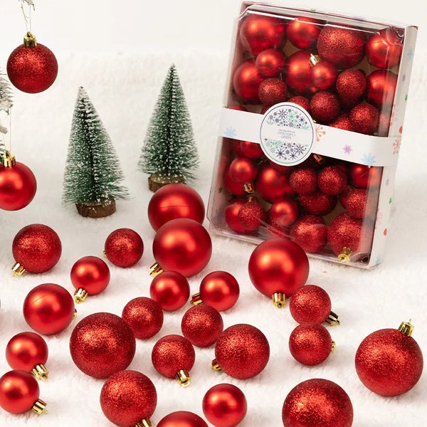 42 Pcs Red Glitter Christmas Ball Ornaments Gift Box Set