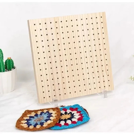 Wooden Crochet Blocking Board with Pins and Stand, 20 x 20 cm