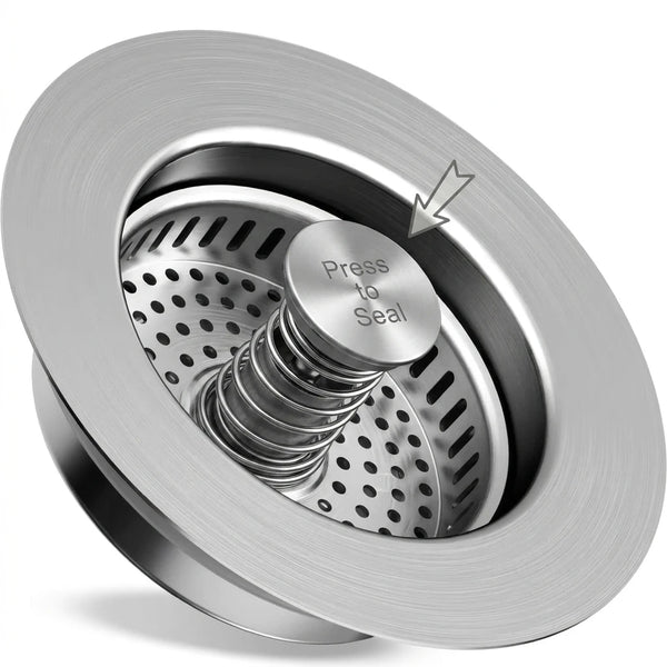 3-in-1 Stainless Steel Kitchen Sink Strainer with Pop-Up Stopper