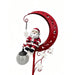 Solar Christmas Moon Stake Light with Santa, 31.5 in Red Crescent Yard Stake with Hanging Crackle Glass Globe