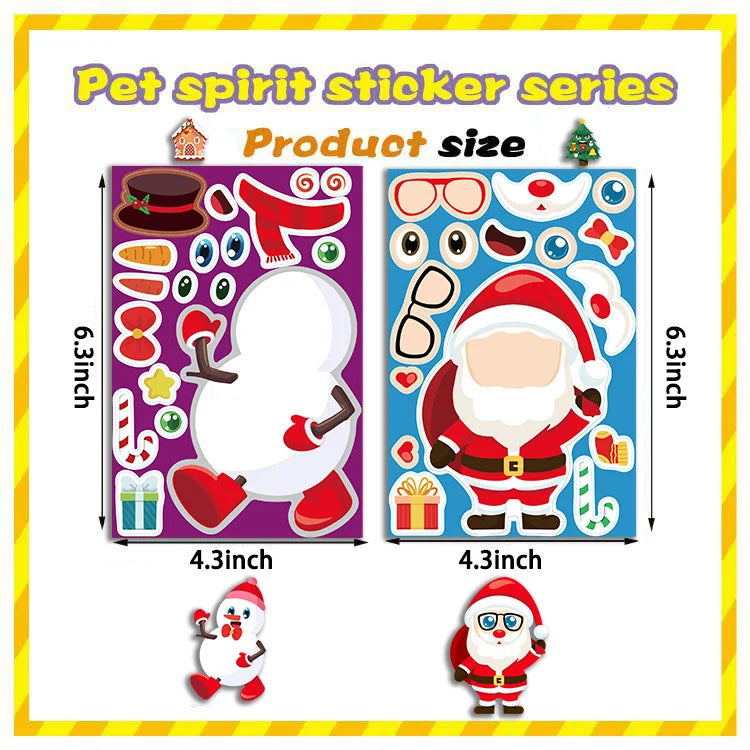 Make-a-Face Christmas Puzzle Stickers, 8 Sheets, Kids DIY Craft