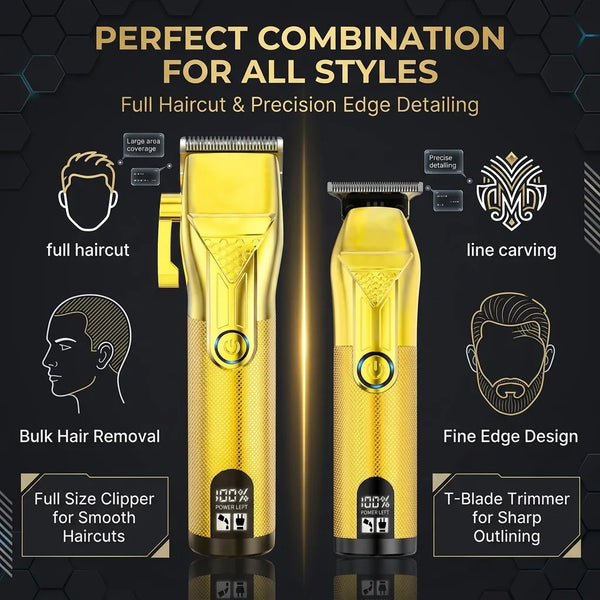 Cordless Hair Clipper and T-Blade Trimmer Set with 8 Guide Combs, USB-C Rechargeable