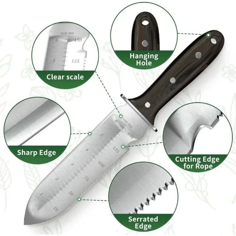 Hori Hori Garden Knife with Sheath, Stainless Steel Digging and Weeding Tool