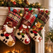 Christmas Stocking, 18 in Large Plaid Cuff Stocking with 3D Plush Reindeer, Fireplace and Mantel Decoration