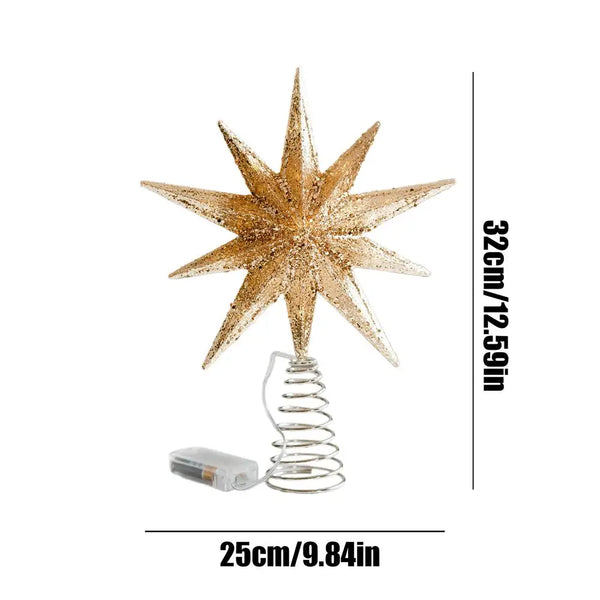 Lighted Glitter Star Christmas Tree Topper, Gold