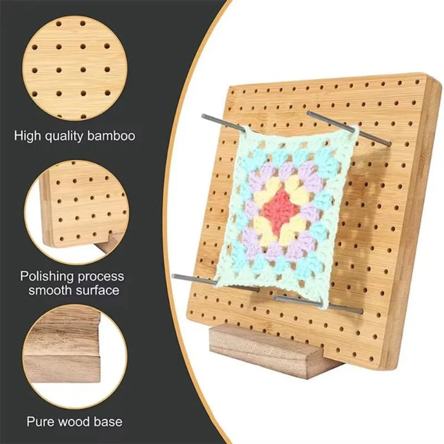 Wooden Crochet Blocking Board with Pins and Stand, 20 x 20 cm