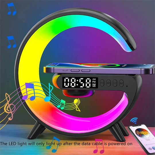 RGB Mood Lamp with Alarm Clock, Bluetooth Speaker & Wireless Charger