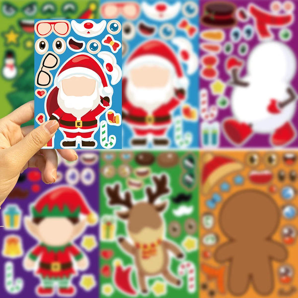Make-a-Face Christmas Puzzle Stickers, 8 Sheets, Kids DIY Craft