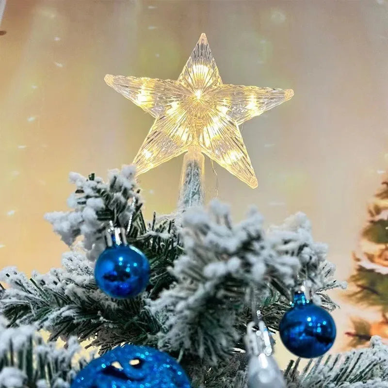 Lighted Star Christmas Tree Topper, 5.9 in Clear Star with Warm White LEDs, Battery Operated