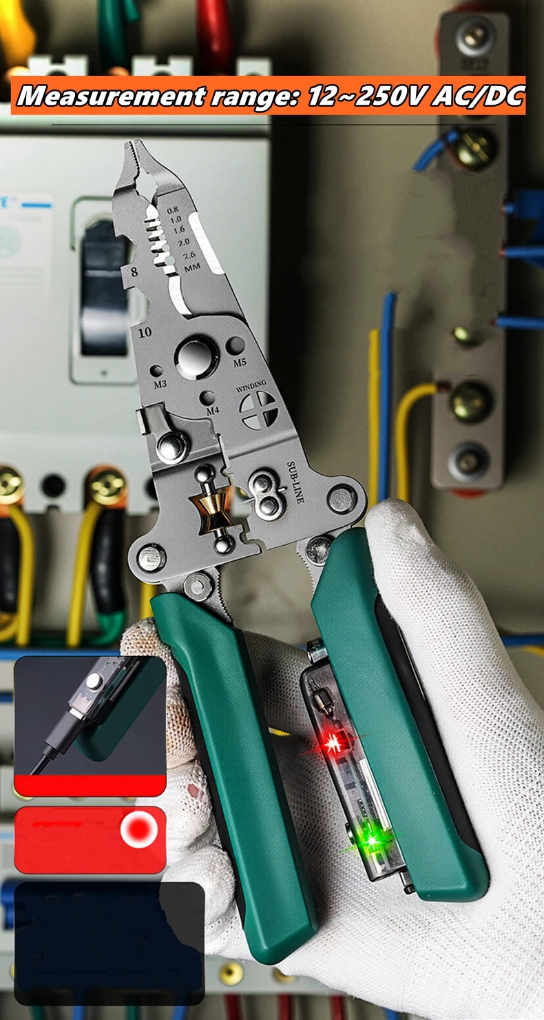 Multifunction Wire Stripper Pliers with Built-In Voltage Tester