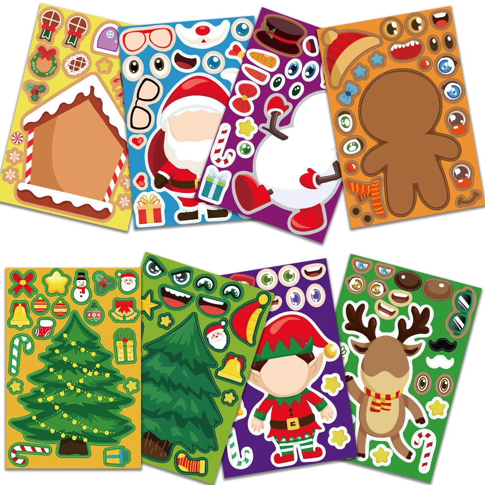 Make-a-Face Christmas Puzzle Stickers, 8 Sheets, Kids DIY Craft