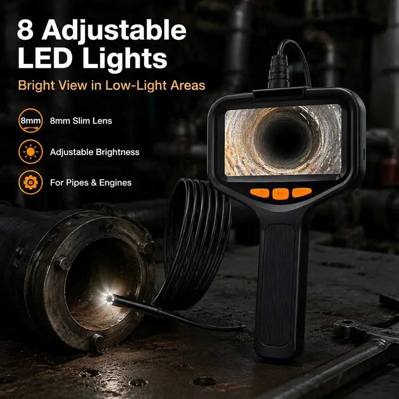 Handheld Endoscope Camera for Pipe and Drain Inspection, 4.3 in Screen, 16 ft Cable