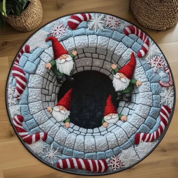 3D Illusion Christmas Gnome Round Rug, 31.5 in Non-Slip Holiday Floor Mat with Optical Well Effect
