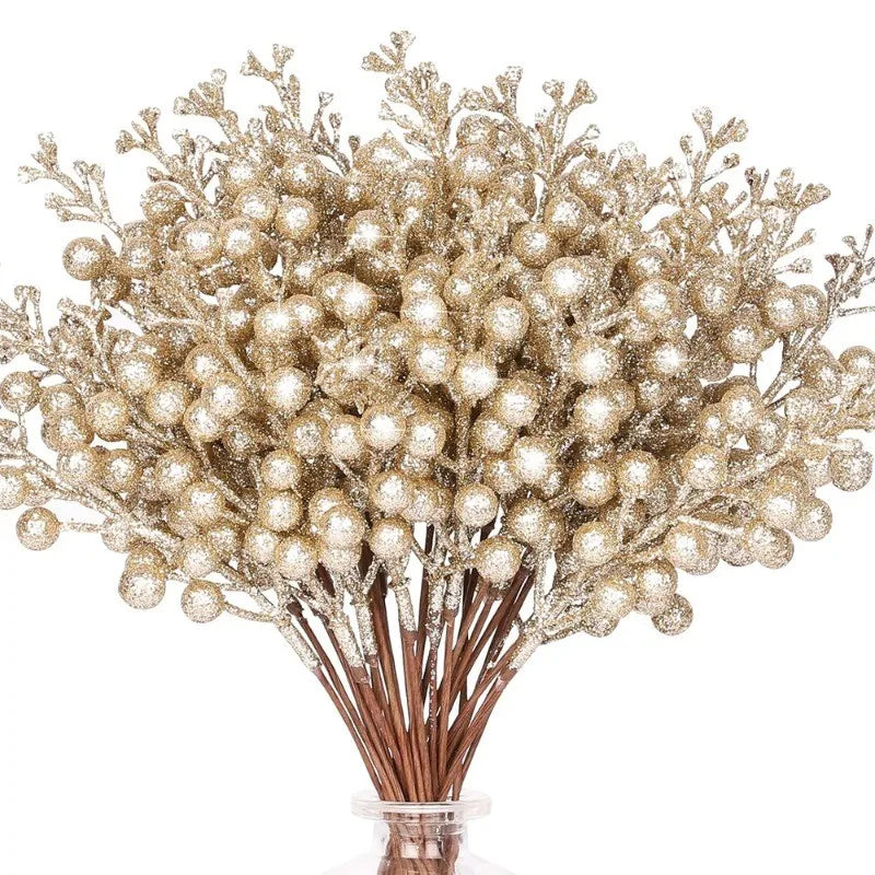 Champagne Glitter Berry Stems for Christmas Tree, Wreath and Garland, Pack of 10 Picks