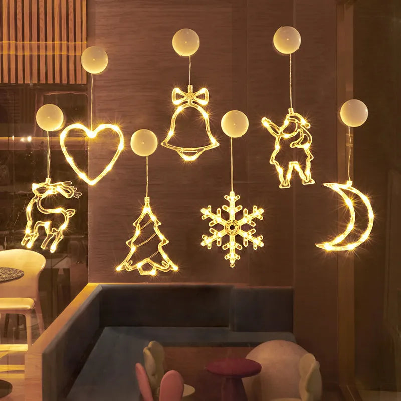 LED Snowflake Christmas Window Light, Battery Operated Hanging Snowflake with Suction Cup, Warm White