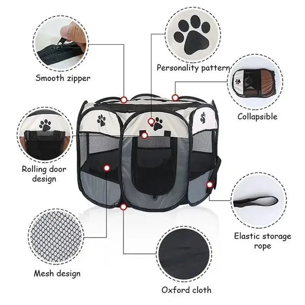 Foldable Octagonal Pet Playpen with Mesh Panels for Dogs and Cats, 73 cm