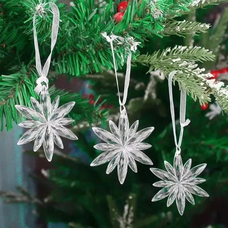 Clear Acrylic Snowflake Christmas Tree Ornaments, Set of 6 Crystal-Look Hanging Snowflakes